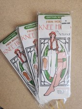 VTG 70'S Knee Highs Pantyhose Lot Of 3 By National Strech Nylon Cotton Sole NOS