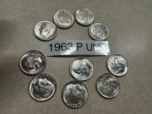 10 1963 P Silver Dimes UNC