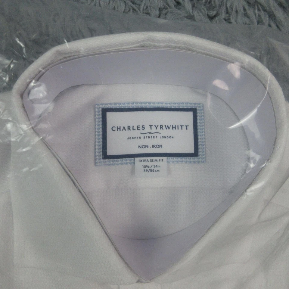 Camisa de vestir Charles Tyrwhitt para hombre 15.5 34 blanca sin corte de hierro extra delgada nueva con etiquetas Foto 2 de 4