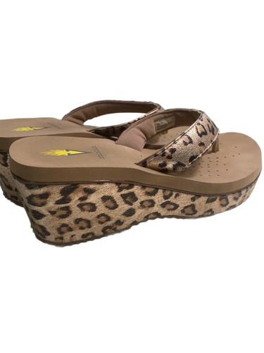 Volatile Leopard Print Wedge Flip Flop Gold Taupe Sz 9 - Picture 6 of 9