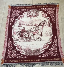 Vintage Crown Crafts Jingle Bells Holiday Christmas Throw Blanket 100% Cotton