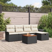 6-Teiliges Garten-Sofa Set Mit Kissen Schwarz Poly Rattan