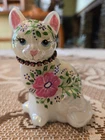 Fenton Art Glass White  Iridescent Sitting Cat Collar MAC 21
