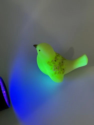 Fenton Cameo Satin Bird Custard Uranium Glass Daises Hand Painted Artist Signed