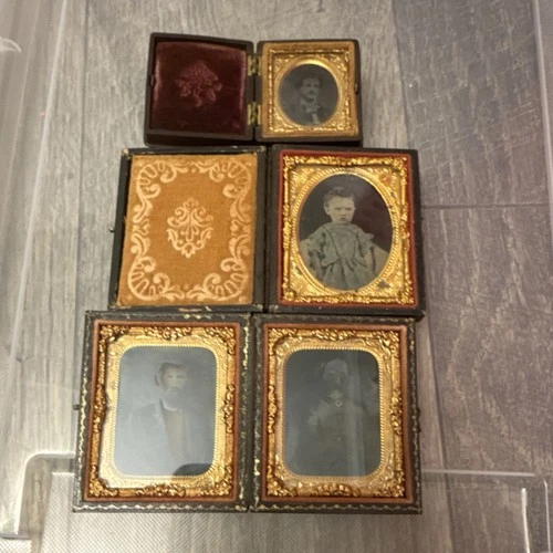 Antique Tintype Union Case Portrait Photographs Lot of3 19 th  Century Originals
