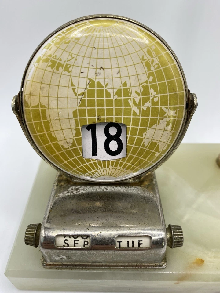 Pluma de Escritorio Waterman Ideal con Globo de Ónix Perpetuo Base de Calendario Abatible RARA Foto 4 de 4