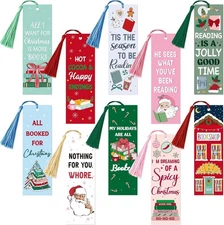 10Pcs Christmas Tassel Bookmarks, Funny Cozy Page Markers Xmas Gifts for Book Lo