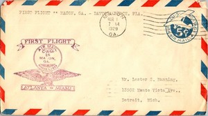 Eastern Airlines First Flight Macon Georgia - Daytona Beach Florida - 1929