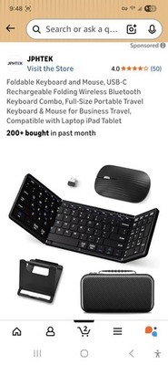 JPHTEX Foldable Full-Size Wireless Keyboard And Mouse Combo Travel Portable