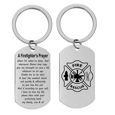 Bravery Keychain Silver Firefighter s Prayer & Rescue Symbol for Everyday Heroes