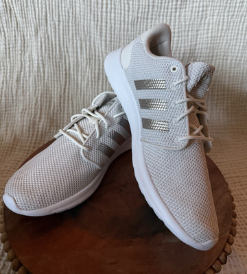 adidas QT Racer Cloudfoam White Mesh Lace-Up Low Top Sneakers EE8088