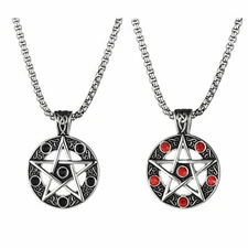 Mens Stainless Steel Hollow Pentagram Star Rhinestone Pendant Chain Necklace