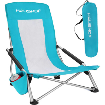 HAUSHOF High Back Beach Chair Folding Chair Mesh Back Low Seat Camping Chairs US