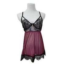 Seven til Midnight Size L Cup C/D Curves Babydoll Underwire Black Lace Sheer 