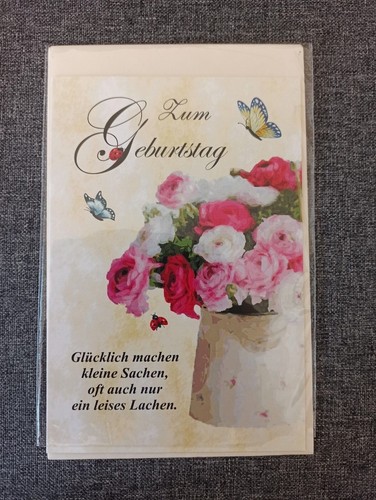 AFIE Geburtstagskarte Für Mädchen & Damen – Mit Umschlag, Feldblumen & Schmetterlingen, Rosa/lila/blau – Hergestellt In Europa