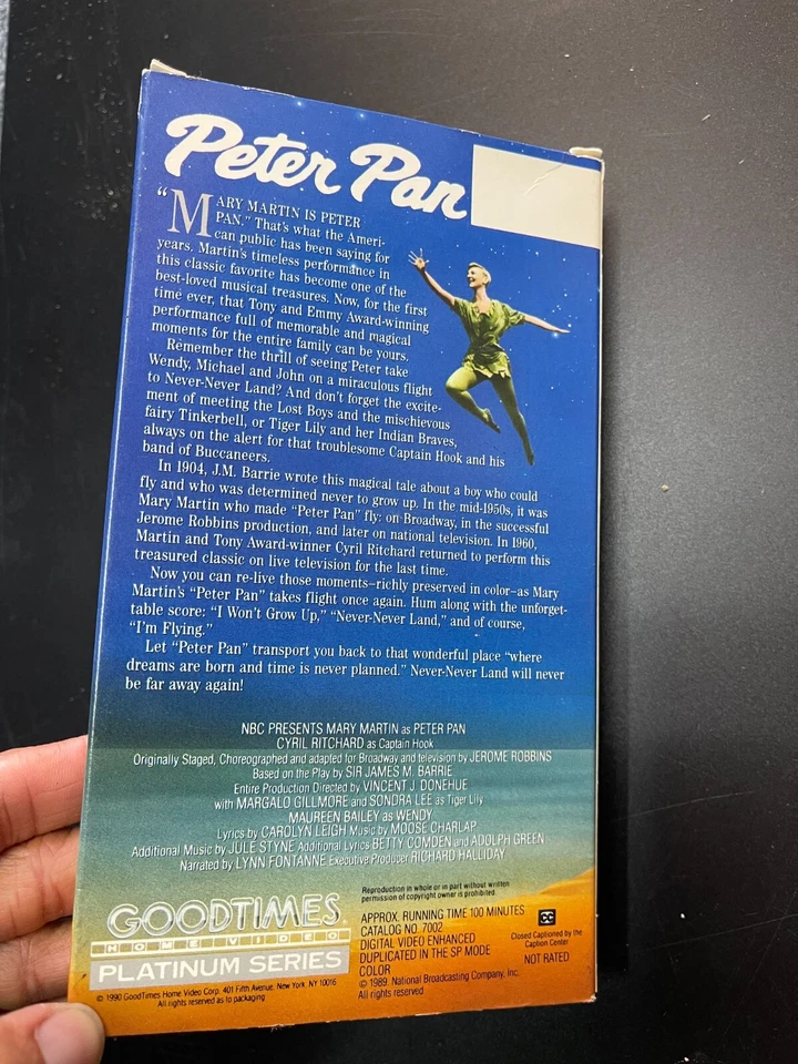 Peter Pan 1960 Mary Martin VHS Tape 1989 Good Times Foto 2 de 3