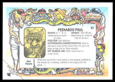 1988 Leaf Baseball's Greatest Grossouts Peekaboo Paul #61 5J | eBay