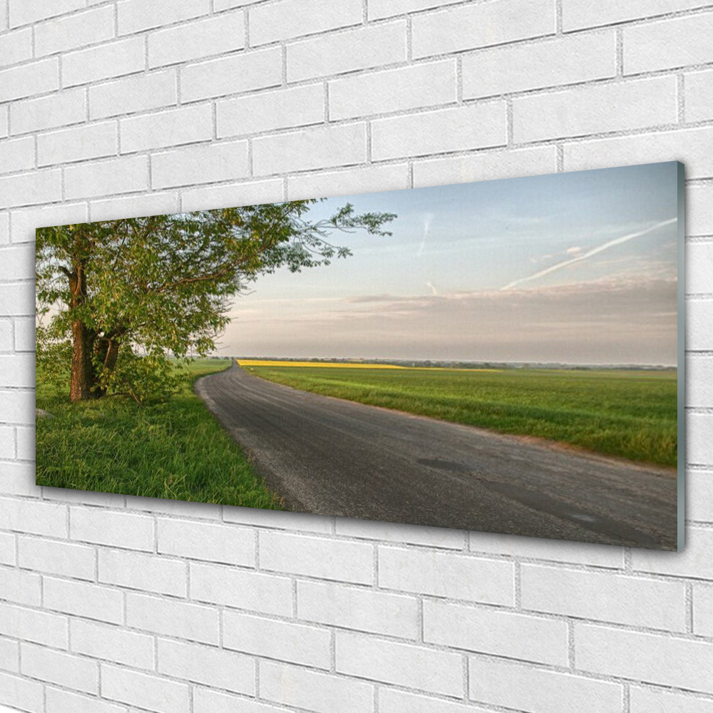 Tableau mural image sur plexiglas 125x50 paysage rue arbre herbe vert