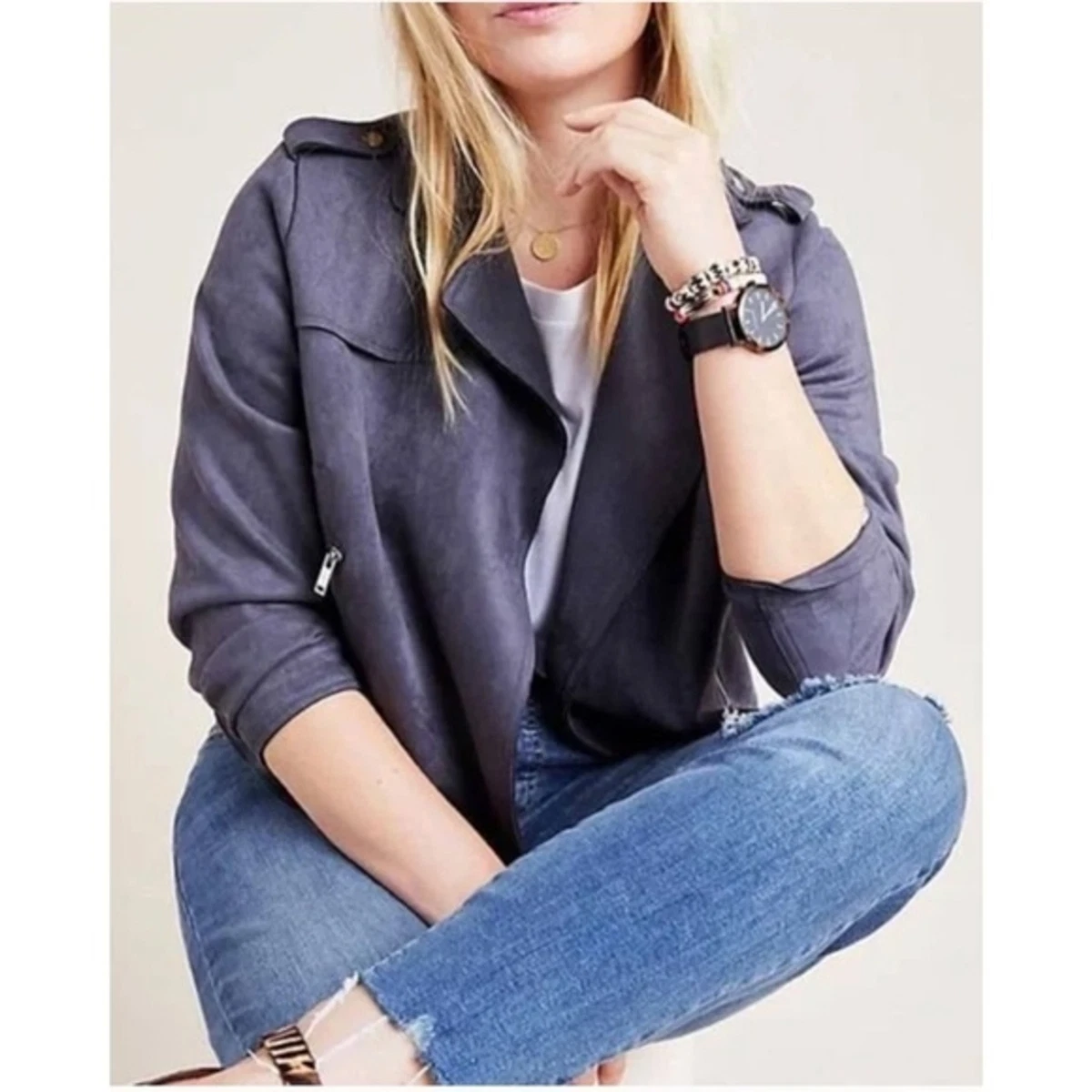 NWT Anthropologie Expressway Moto Jacket Dark Grey Faux Suede Size