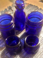 Beautiful Set of 5 - Vintage Cobalt Blue Glass Collect. Jars Vicks Noxzema