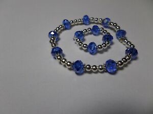 Bracciale E Anello Di Perline Donna In Vetro Sfaccettato E Acciaio Blu Ebay