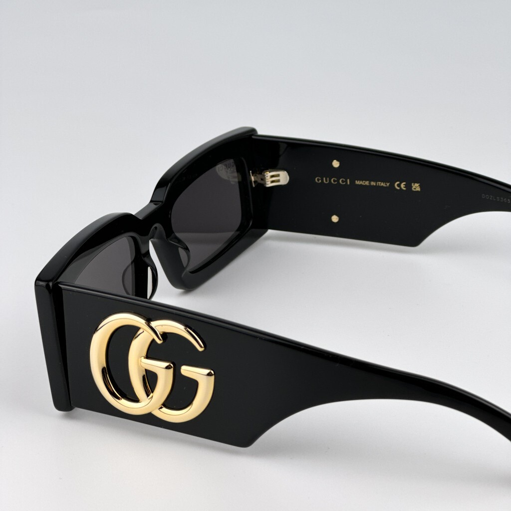 Gucci GG1425S 001 Sunglasses Black Grey Rectangle Unisex GG 1425S NEW Gucci GG1425S 001 Black Grey Rectangle Unisex Sunglasses  main image 3