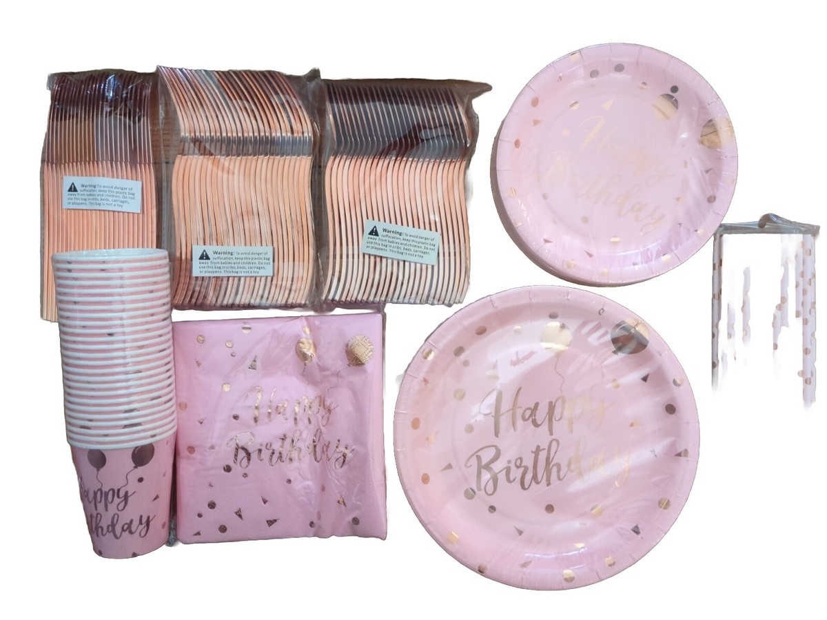 200 Pcs Pink And Rose Gold Happy Birthday Package