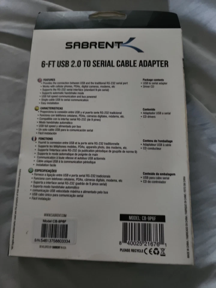 Sabrent 6 Ft USB Serial Cable Prolific Chipset Con-9p6f 🔥 A3 - Image 2 of 2