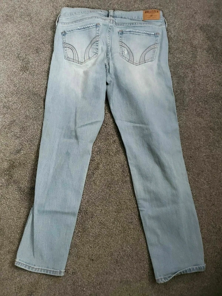 女式 Hollister 复古男友浅破损弹力蓝色牛仔裤 1 码 — 第 2/4 张图片