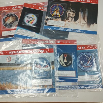 NASA Patch Lot Of 8 With Commemorate Mission Statistics Sheet