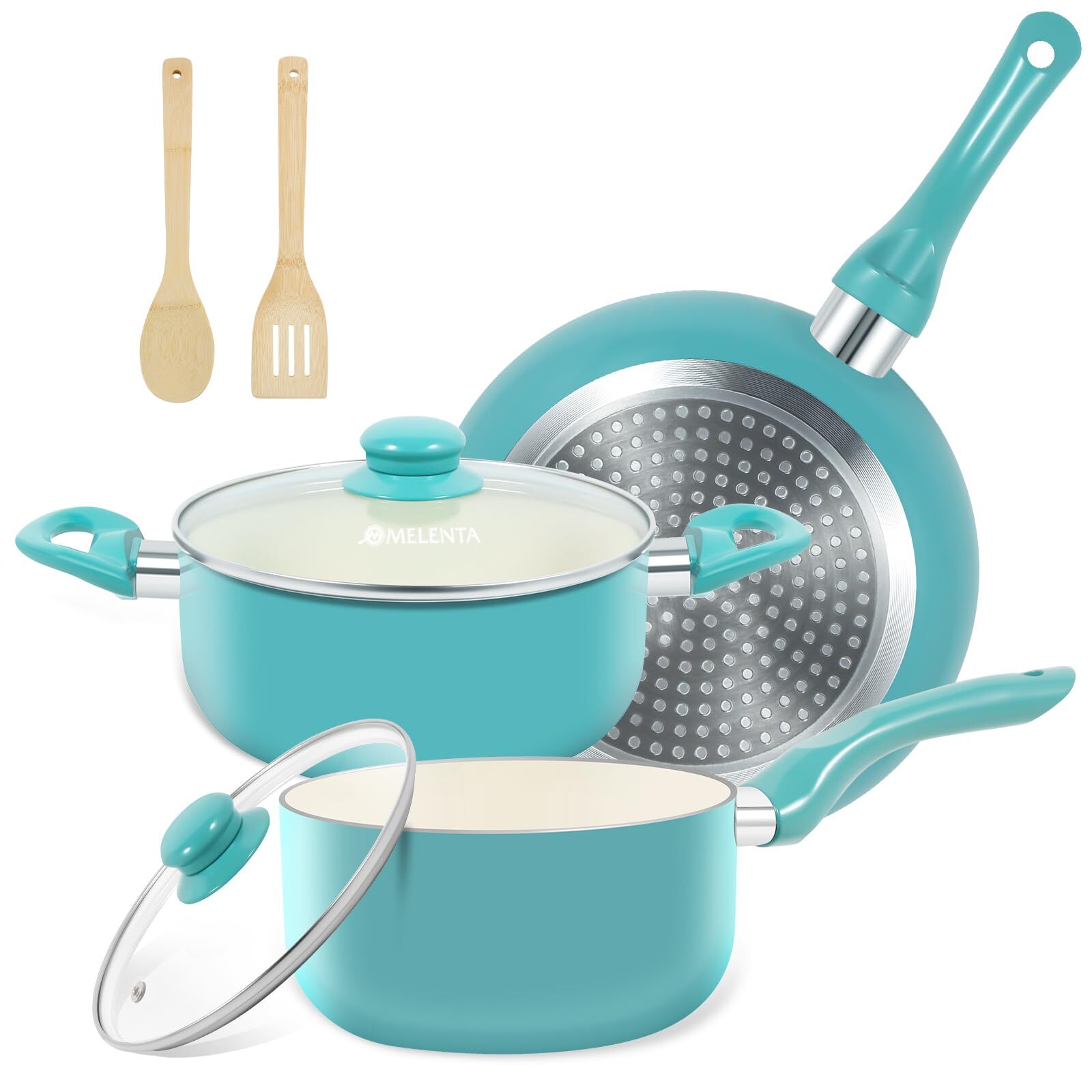 Pots and Pans Set, 7pcs Nonstick Ceramic Cookware Set, Induction Kitchen Cook...