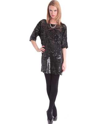 Glamorous French Connection Black and Gold Sequin Mini Dress, Size XS | eBay