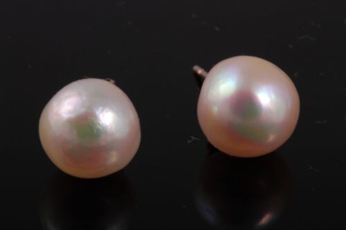 Natural Ocean, Saltwater Cultured Pearl Stud Earring 9 mm All 14K Solid Gold - Picture 1 of 5
