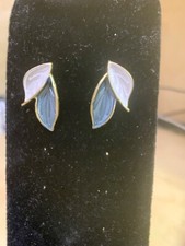 marked S925 sterling silver blue  white enamel leaves stud earrings
