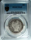 1915 BARBER HALF DOLLAR PCGS CERTIFIED VG10~NICE KEY DATE AND PROBLEM FREE