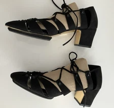 Isabel Toledo Payless Lace Up Ankle Gillie Shoe Mid Block Heel Sexy Black 11 EUC