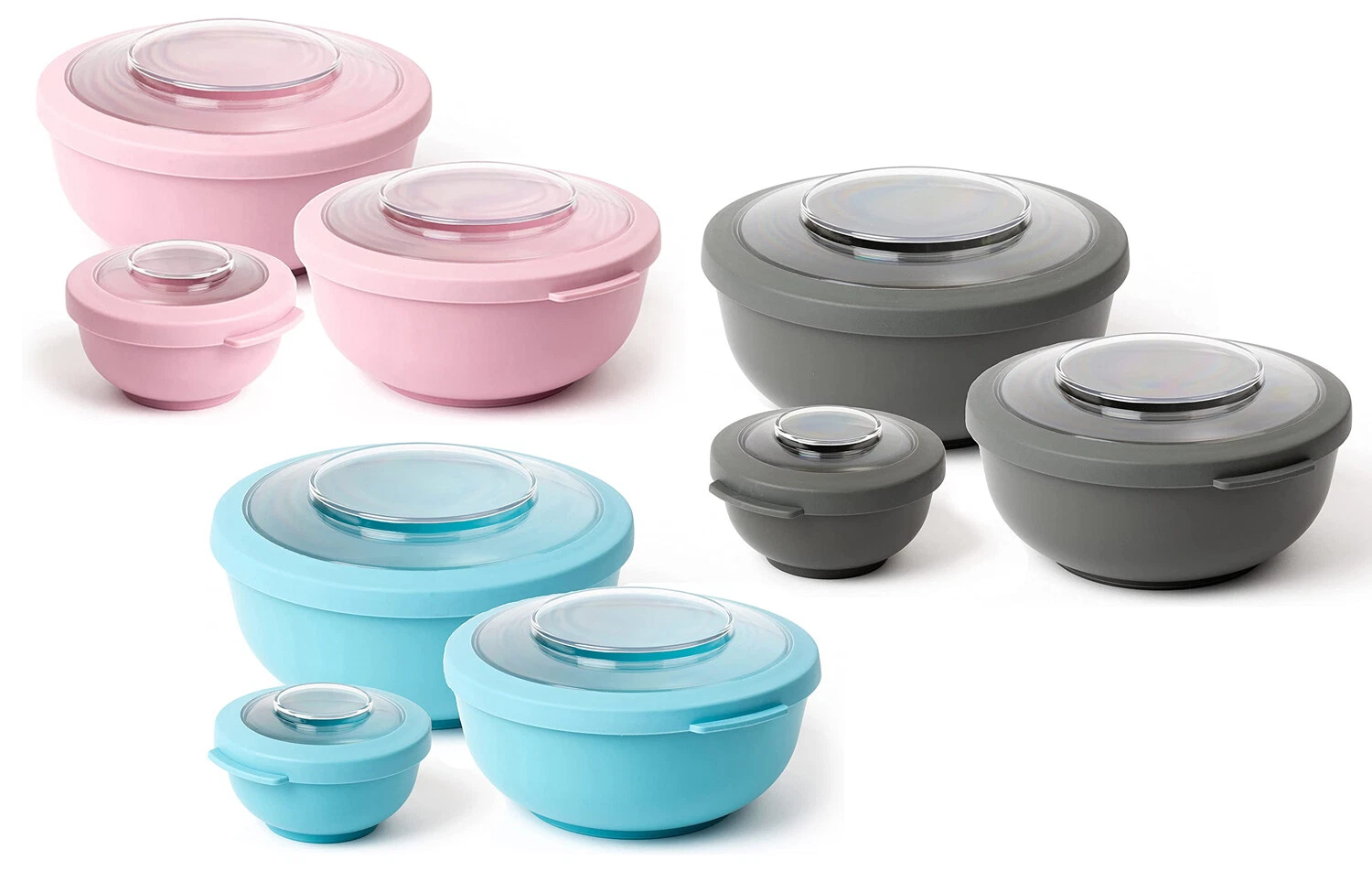 Amuse Set of 3 Bowls - 2L, 1L, 200ml Salad Mixing Lunch Buddha Snack Bowl & Lid