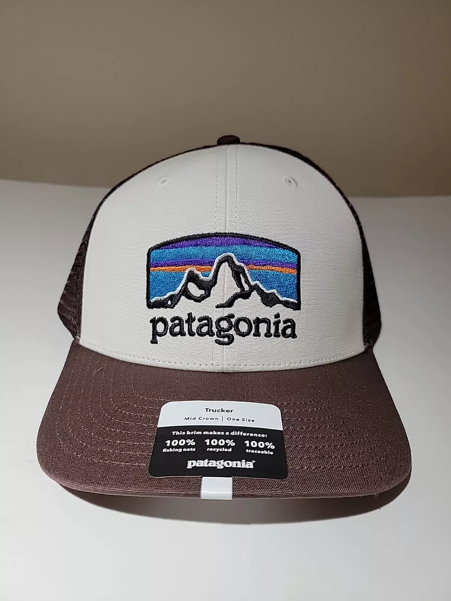 Patagonia Fitz Roy Horizons Trucker Hat. White w/Cone Brown.