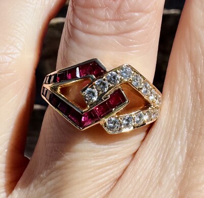 Vintage Oscar Heyman Bros Modernist 18K Gold Diamond & Ruby - ルビー