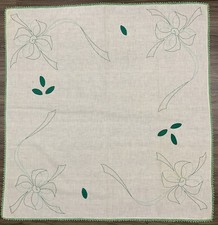Green Embroidered Bow Crochet Edge Appliqu Square Linen Tablecloth 32