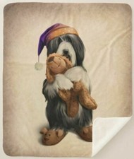 Bearded Collie In Pajamas Ready For Bed Brown Sherpa Fleece Throw Blanket
