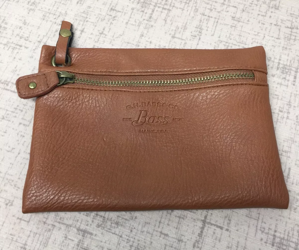 G.H. Bass Co. Brown Leather Purse Insert Zip Up Pouch Engraved