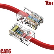 15FT Cat6 RJ45 Ethernet LAN Network UTP Non-Booted Patch Cable Copper 24AWG Red