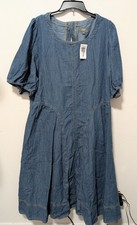 Torrid Puff-Sleeve Tea-Length Denim Dress Size 4X Midi Boho Country Preppy Fall