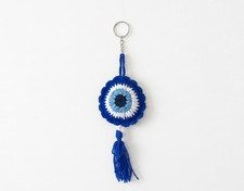 Crochet Evil Eye Keychain Blue Yarn Tassel Key Ring Bag Charm Lucky Gift