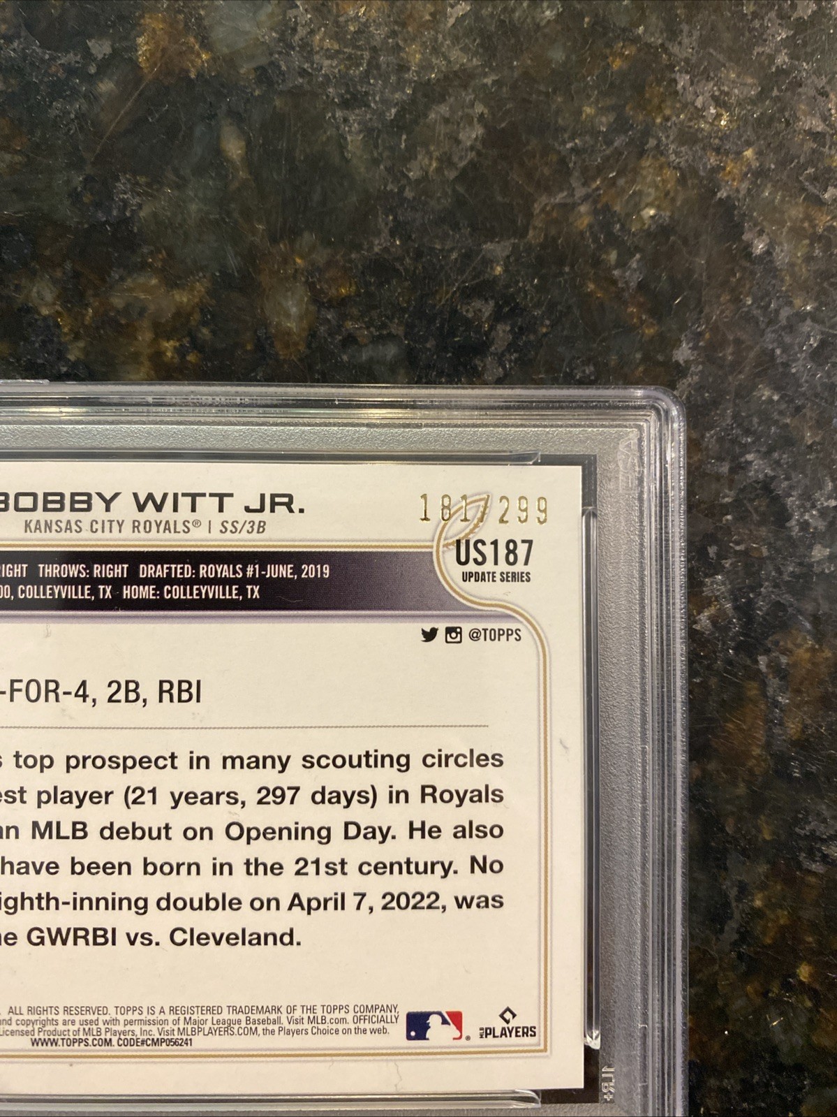 2022 Topps Update BOBBY WITT JR. Orange Foil 181/299 #US187 PSA MINT 9 RC! view 4