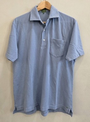 Sid Mashburn Pique Polo Shirt Short Sleeve Pocket Blue Pima Cotton Men's Medium