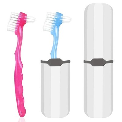 2-Piece Denture Cleaning Brush Set - Multi-Layered Bristles False Toothbrush ...