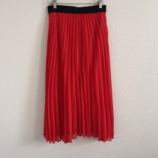 Women's Large Maxi Skirt Red Lined A-Line Pleated Pull-on Whimsigoth Fairycore