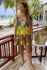 FARM Rio Women’s Multicolor Floral Square Neck Ruffle Hem A-Line Dress L